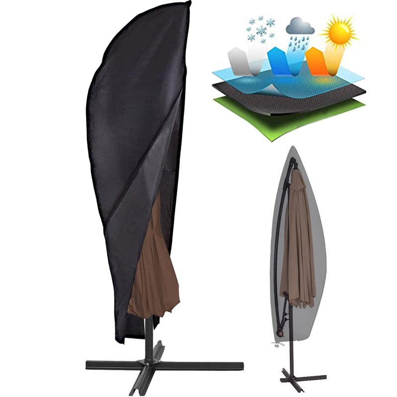 Petask Offset Umbrella Cover, Patio Umbrella Cover for 9ft to 13ft Cantilever Parasol Outdoor Market Umbrellas Cover with Zipper and Water Resistant Fabric Dark - Image 1